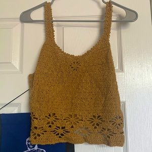 American Eagle Mustard Yellow Crochet Cropped Tank Top